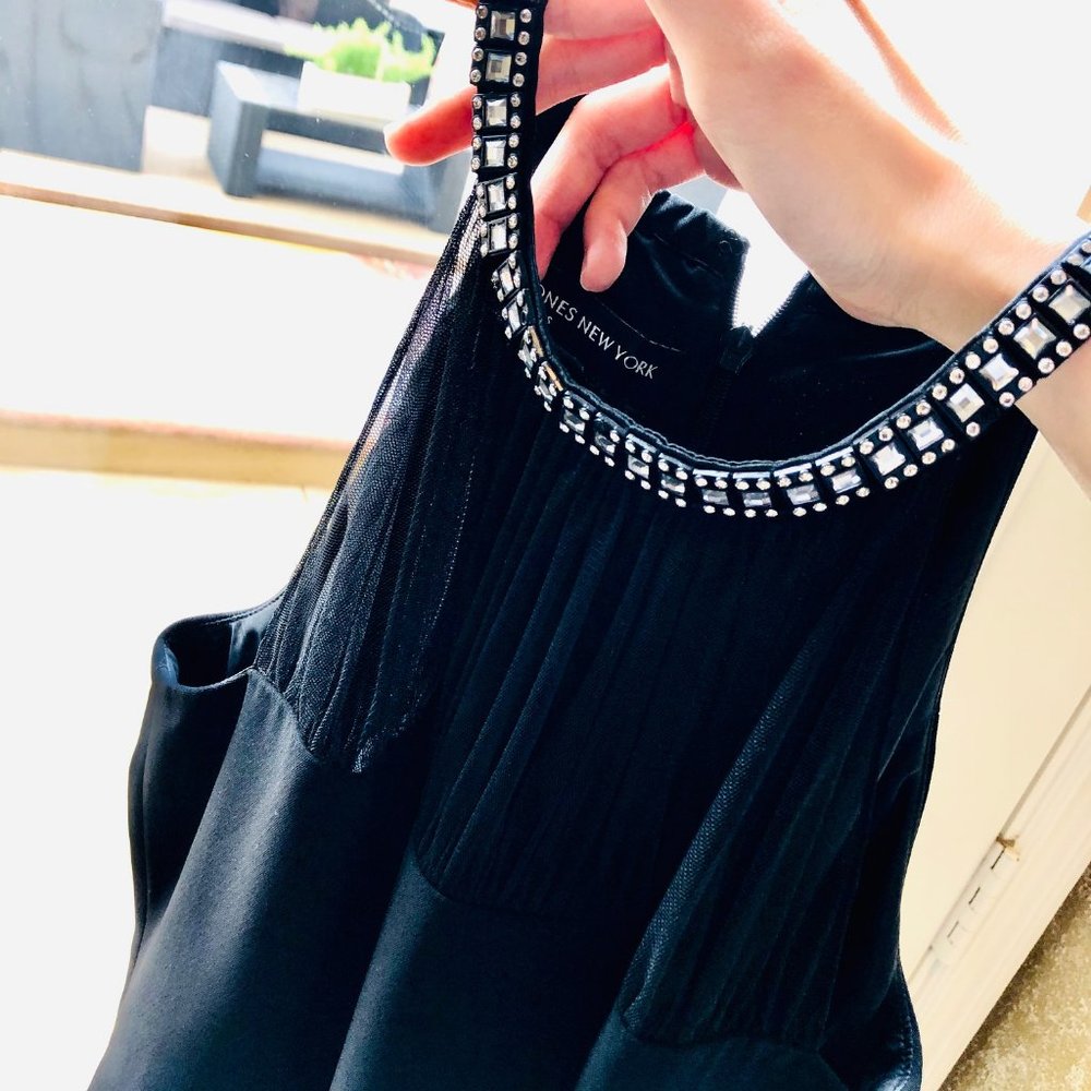 JONES NEWYORK⚡️Mesh Trim Rhinestone Halter Dress_4 - Picture 6 of 9